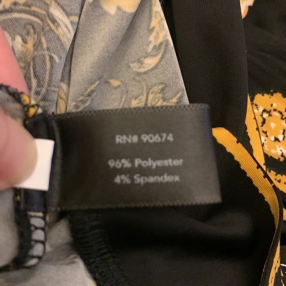 Boston  Proper Black Gold V Neck Faux Wrap Bell Sleeve Top Size XL - Picture 11 of 12